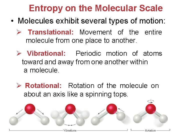 Entropy on the Molecular Scale • Molecules exhibit several types of motion: Ø Translational: