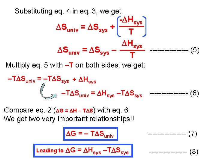 Substituting eq. 4 in eq. 3, we get: - Hsys Suniv = Ssys +