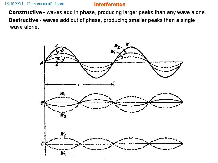 ISNS 3371 - Phenomena of Nature Interference Constructive - waves add in phase, producing