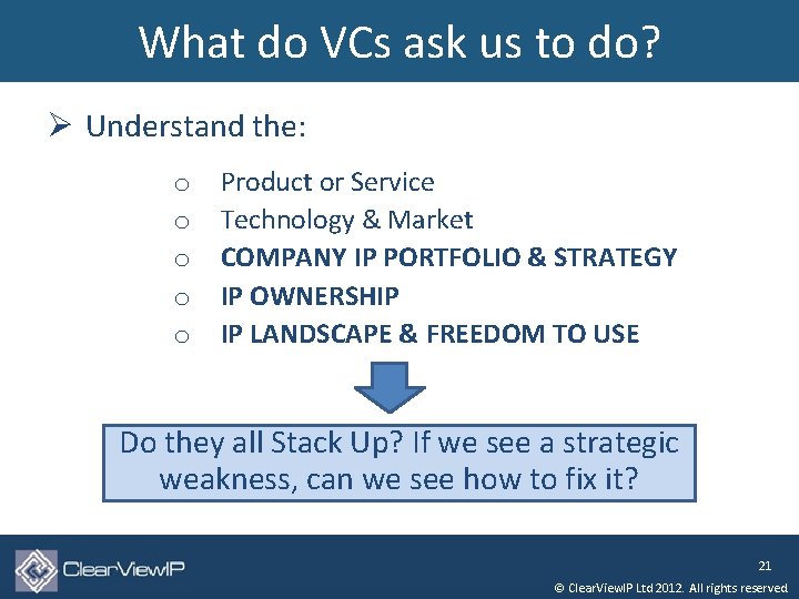 What do VCs ask us to do? Ø Understand the: o o o Product