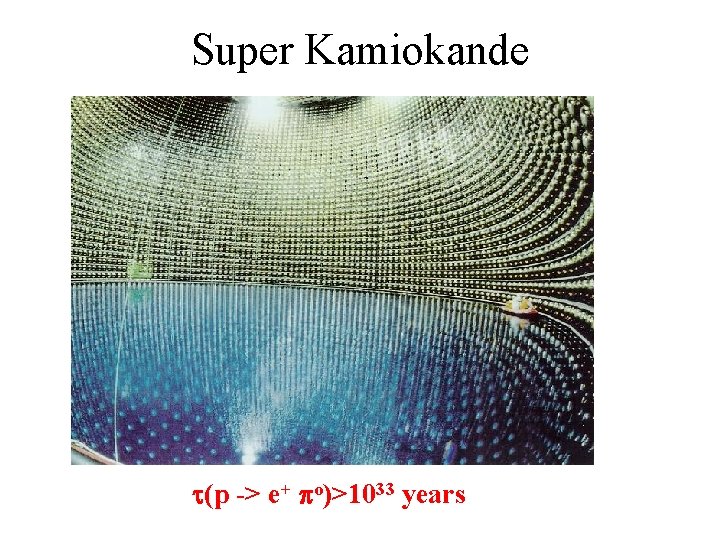 Super Kamiokande t(p -> e+ po)>1033 years 