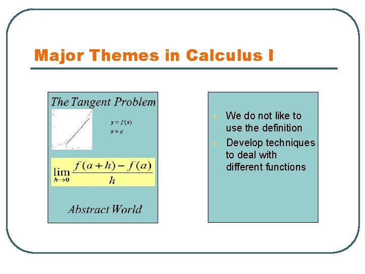 Major Themes in Calculus I l l We do not like to use the