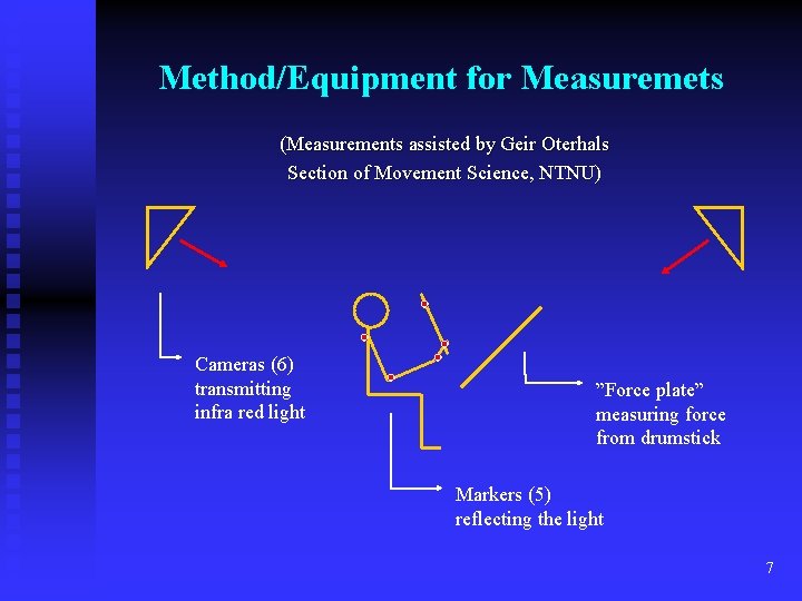 Method/Equipment for Measuremets (Measurements assisted by Geir Oterhals Section of Movement Science, NTNU) Cameras