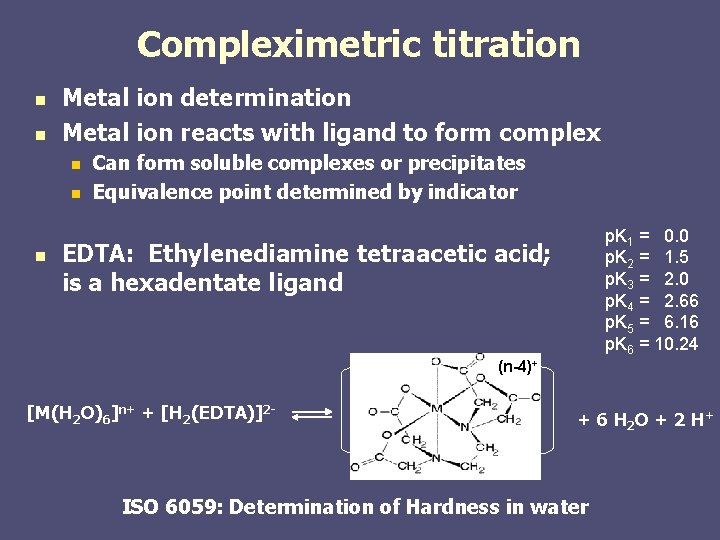 Compleximetric titration n n Metal ion determination Metal ion reacts with ligand to form Compleximetric titration n n Metal ion determination Metal ion reacts with ligand to form
