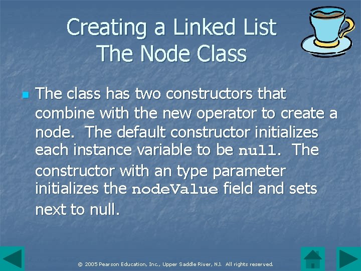Creating a Linked List The Node Class n The class has two constructors that