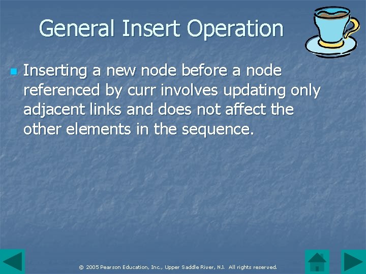 General Insert Operation n Inserting a new node before a node referenced by curr