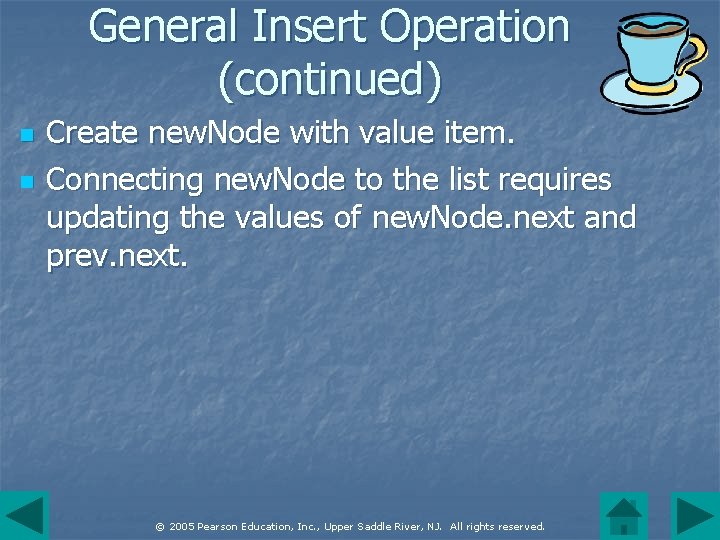 General Insert Operation (continued) n n Create new. Node with value item. Connecting new.