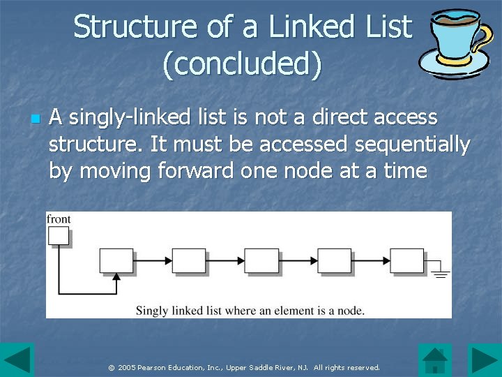 Structure of a Linked List (concluded) n A singly-linked list is not a direct