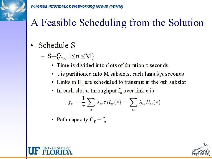 Wireless Information Networking Group (WING) A Feasible Scheduling from the Solution • Schedule S