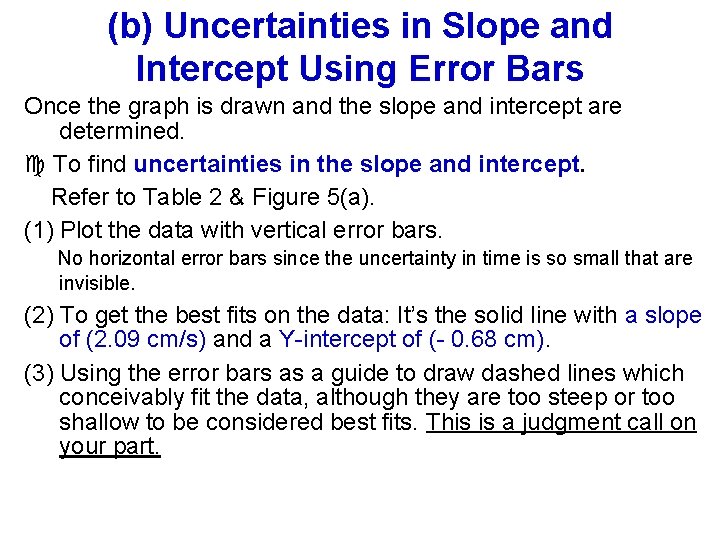 (b) Uncertainties in Slope and Intercept Using Error Bars Once the graph is drawn