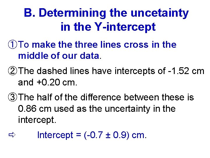 B. Determining the uncetainty in the Y-intercept ① To make three lines cross in
