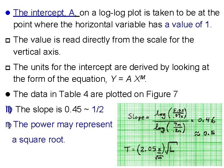 l The intercept, A, on a log-log plot is taken to be at the