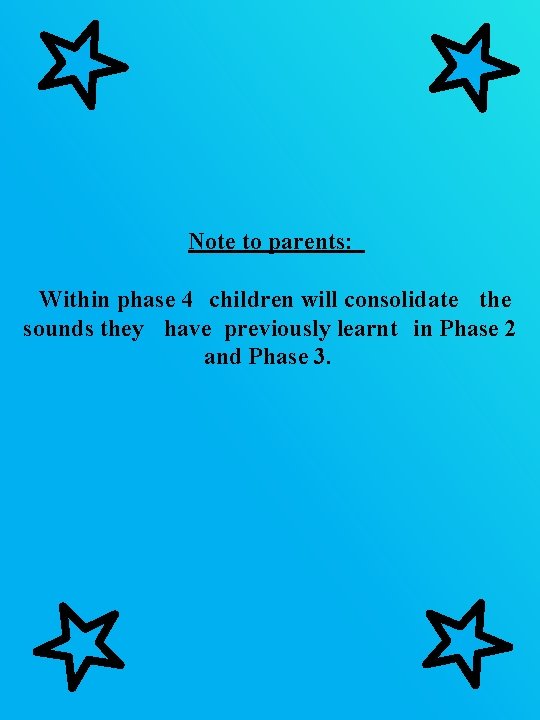 Note to parents: Within phase 4 children will consolidate the sounds they have previously Note to parents: Within phase 4 children will consolidate the sounds they have previously