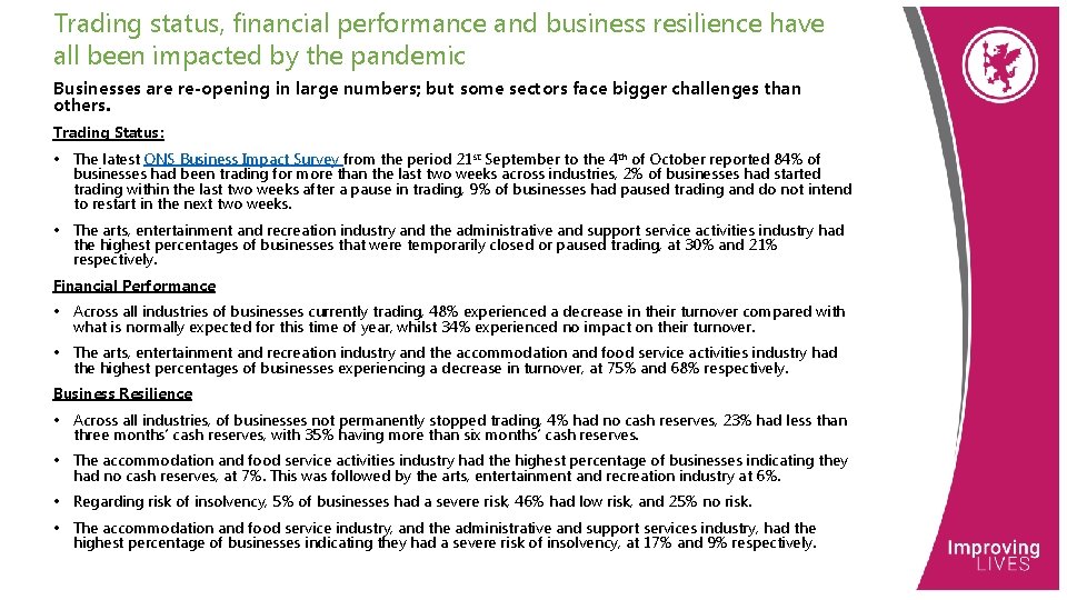 Trading status, financial performance and business resilience have all been impacted by the pandemic