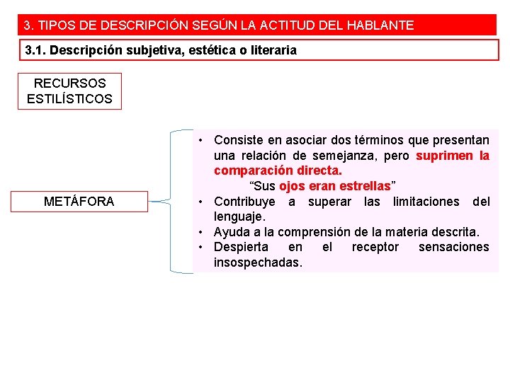 3. TIPOS DE DESCRIPCIÓN SEGÚN LA ACTITUD DEL HABLANTE 3. 1. Descripción subjetiva, estética