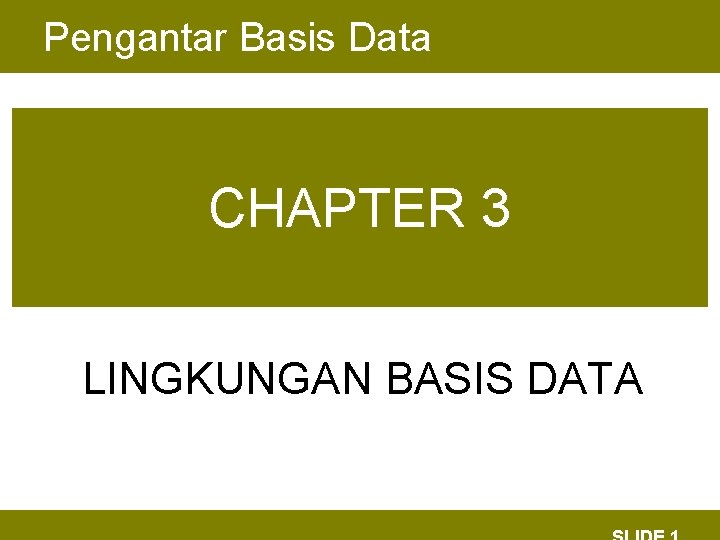 Pengantar Basis Data CHAPTER 3 LINGKUNGAN BASIS DATA 