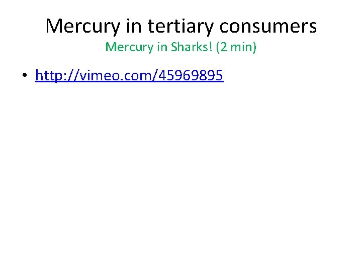Mercury in tertiary consumers Mercury in Sharks! (2 min) • http: //vimeo. com/45969895 Mercury in tertiary consumers Mercury in Sharks! (2 min) • http: //vimeo. com/45969895