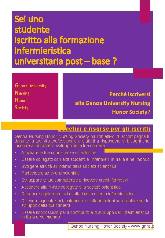Sei uno studente iscritto alla formazione infermieristica universitaria post – base ? Genoa University