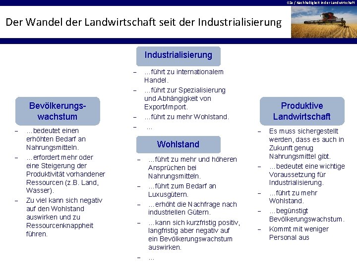 02 a / Nachhaltigkeit in der Landwirtschaft Der Wandel der Landwirtschaft seit der Industrialisierung