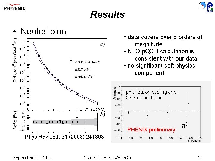 Results • Neutral pion • data covers over 8 orders of magnitude • NLO