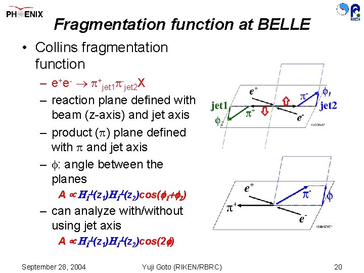 Fragmentation function at BELLE • Collins fragmentation function – e+e- ® +jet 1 -jet