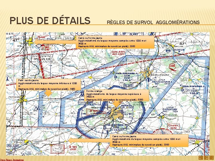 PLUS DE DÉTAILS RÈGLES DE SURVOL AGGLOMÉRATIONS Carré ou forme jaune Agglomérations de largeur