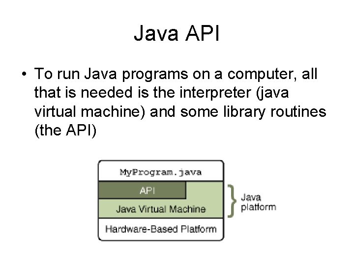 Java API • To run Java programs on a computer, all that is needed