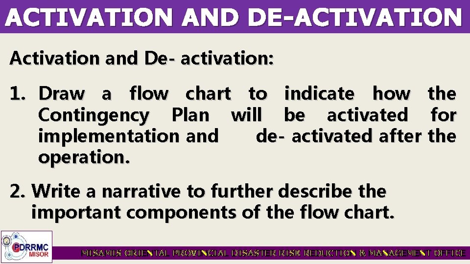 ACTIVATION AND DE-ACTIVATION Activation and De- activation: 1. Draw a flow chart to indicate