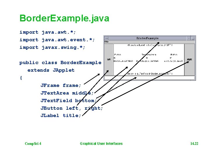 Border. Example. java import java. awt. *; import java. awt. event. *; import javax.