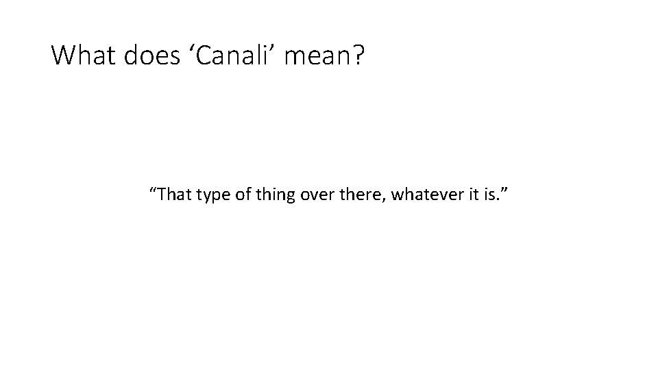 What does ‘Canali’ mean? “That type of thing over there, whatever it is. ”