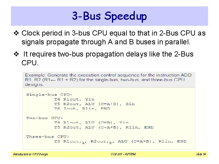 3 -Bus Speedup v Clock period in 3 -bus CPU equal to that in