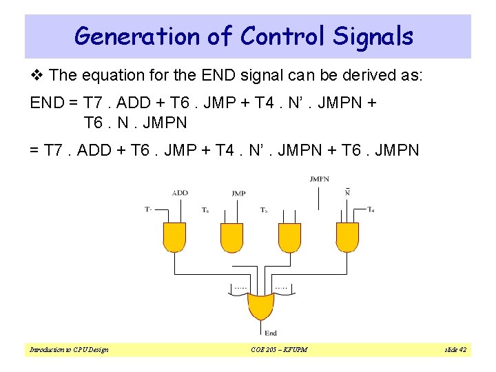 Generation of Control Signals v The equation for the END signal can be derived