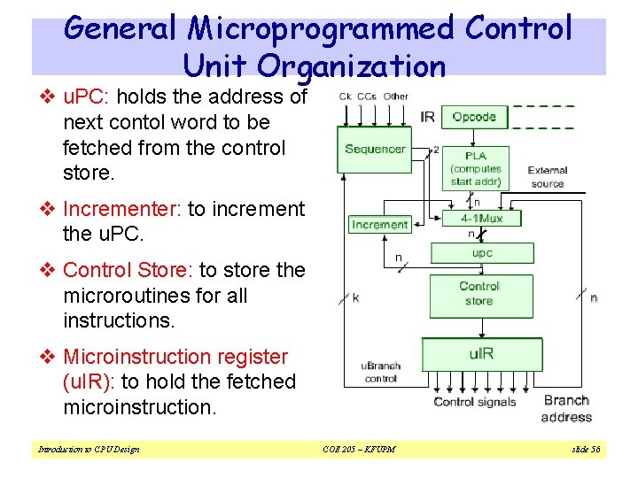 General Microprogrammed Control Unit Organization v u. PC: holds the address of next contol