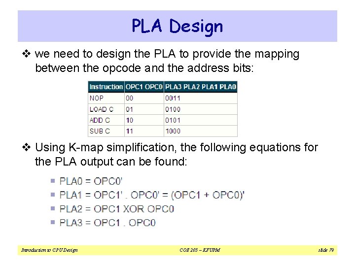 PLA Design v we need to design the PLA to provide the mapping between