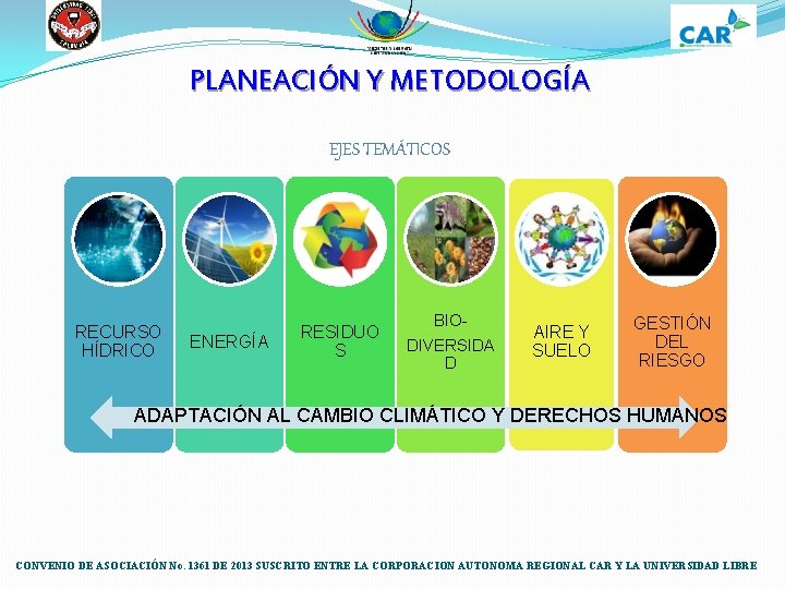 PLANEACIÓN Y METODOLOGÍA EJES TEMÁTICOS RECURSO HÍDRICO ENERGÍA RESIDUO S BIODIVERSIDA D AIRE Y