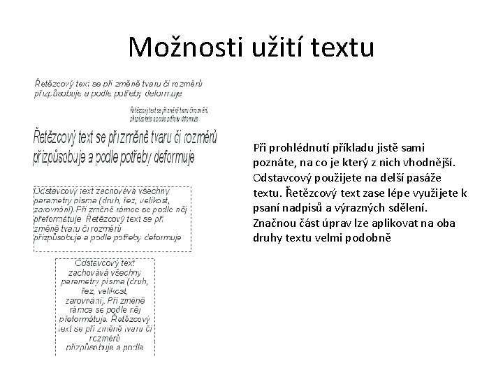 Možnosti užití textu Při prohlédnutí příkladu jistě sami poznáte, na co je který z