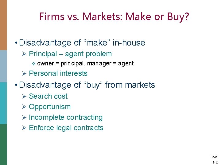 Firms vs. Markets: Make or Buy? • Disadvantage of “make” in-house Ø Principal –