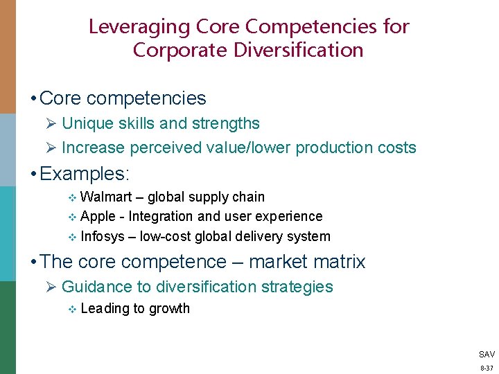 Leveraging Core Competencies for Corporate Diversification • Core competencies Ø Unique skills and strengths