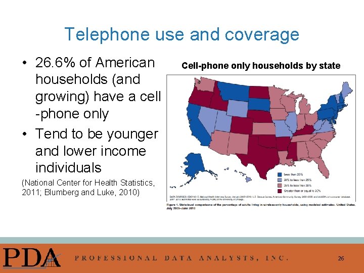 Telephone use and coverage • 26. 6% of American households (and growing) have a