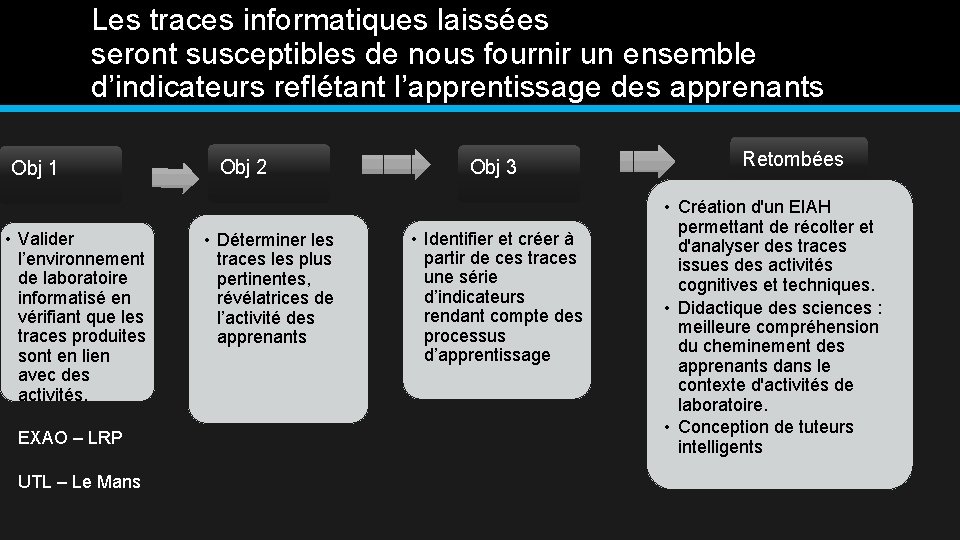 Les traces informatiques laissées seront susceptibles de nous fournir un ensemble d’indicateurs reflétant l’apprentissage