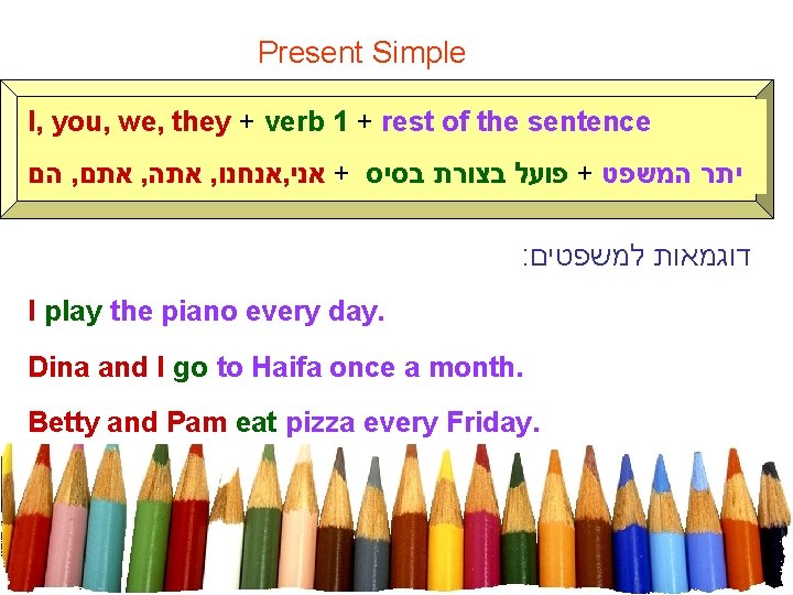 Present Simple I, you, we, they + verb 1 + rest of the sentence