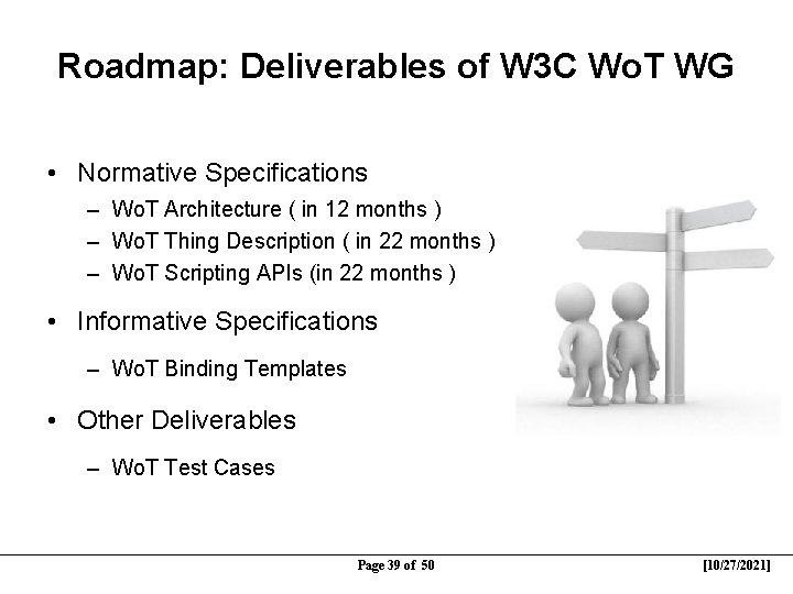 Roadmap: Deliverables of W 3 C Wo. T WG • Normative Specifications – Wo.