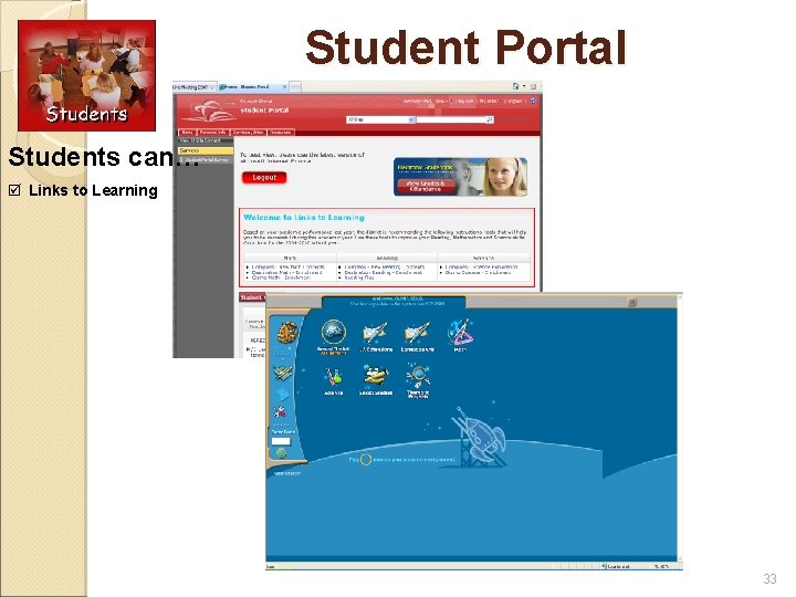 Student Portal Students can… þ Links to Learning 33 