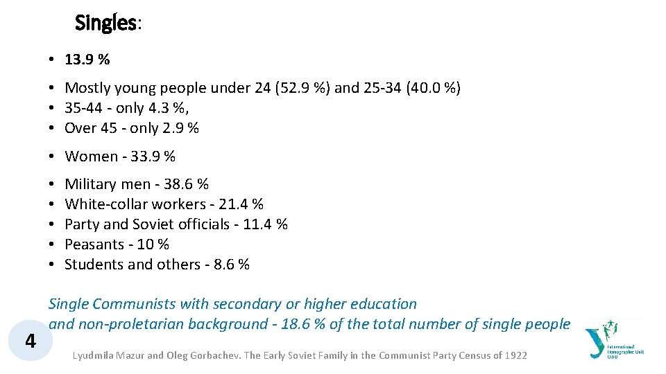 Singles: • 13. 9 % • Mostly young people under 24 (52. 9 %)