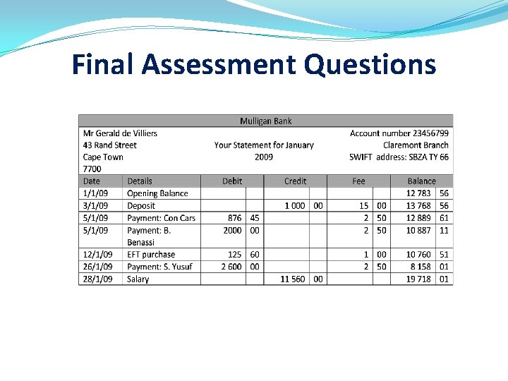 Final Assessment Questions 