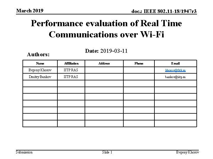 March 2019 doc. : IEEE 802. 11 -18/1947 r 3 Performance evaluation of Real