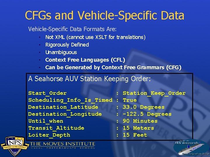 CFGs and Vehicle-Specific Data Formats Are: • • • Not XML (cannot use XSLT