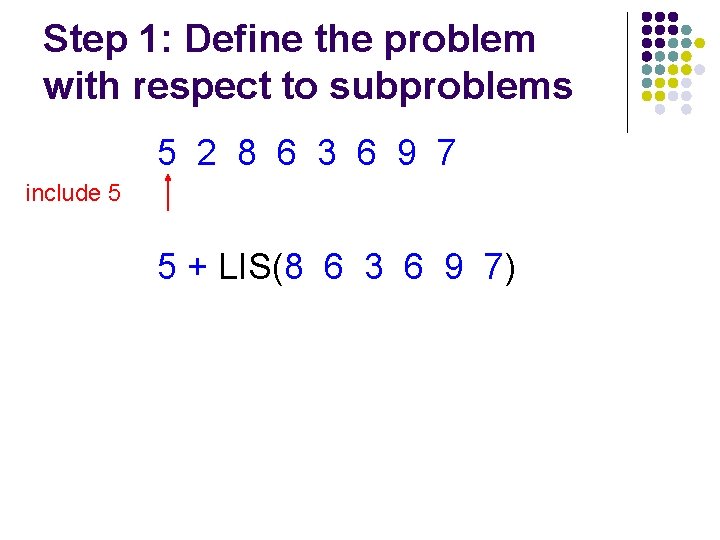 Step 1: Define the problem with respect to subproblems 5 2 8 6 3