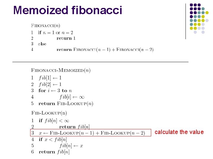 Memoized fibonacci calculate the value 