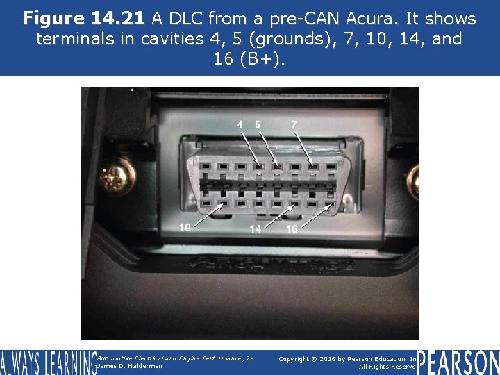 Figure 14. 21 A DLC from a pre-CAN Acura. It shows terminals in cavities
